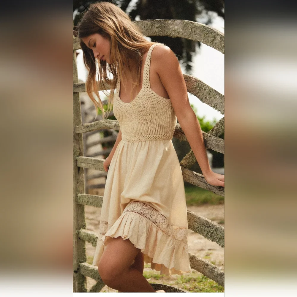 Zara - Combination Knit Dress - Ecru - Women Zara - Combination Knit Dress - Ecru - Women